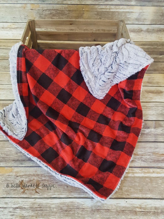 Minky Baby Blanket-Red Buffalo Plaid Baby Blanket Lumberjack