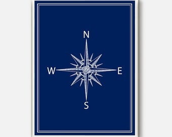 Compass, Compass Illustration, Nautical Print, Nautical Poster,Compass Print,Compass Poster,Vintage Print,Modern Print ,Poster nautical blue