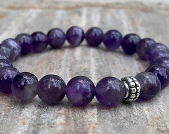 Amethyst Bracelet, Stress Relief, Third Eye Chakra, Healing Crystals, Calming Bracelet, Protection Stones, Reiki Energy, Purple Bracelet
