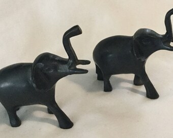2 Vintage Figural Metal Elephant Placecard Holders