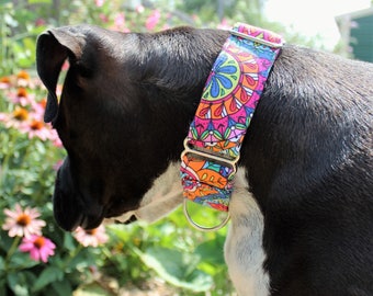 Beautiful flowered mandala flower dog collar, wide martingale dog collar, extra wide dog collar for girl, extra large dog collar, XL collar