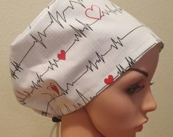 Women's Surgical Cap, Scrub Hat, Chemo Cap, EKG pattern