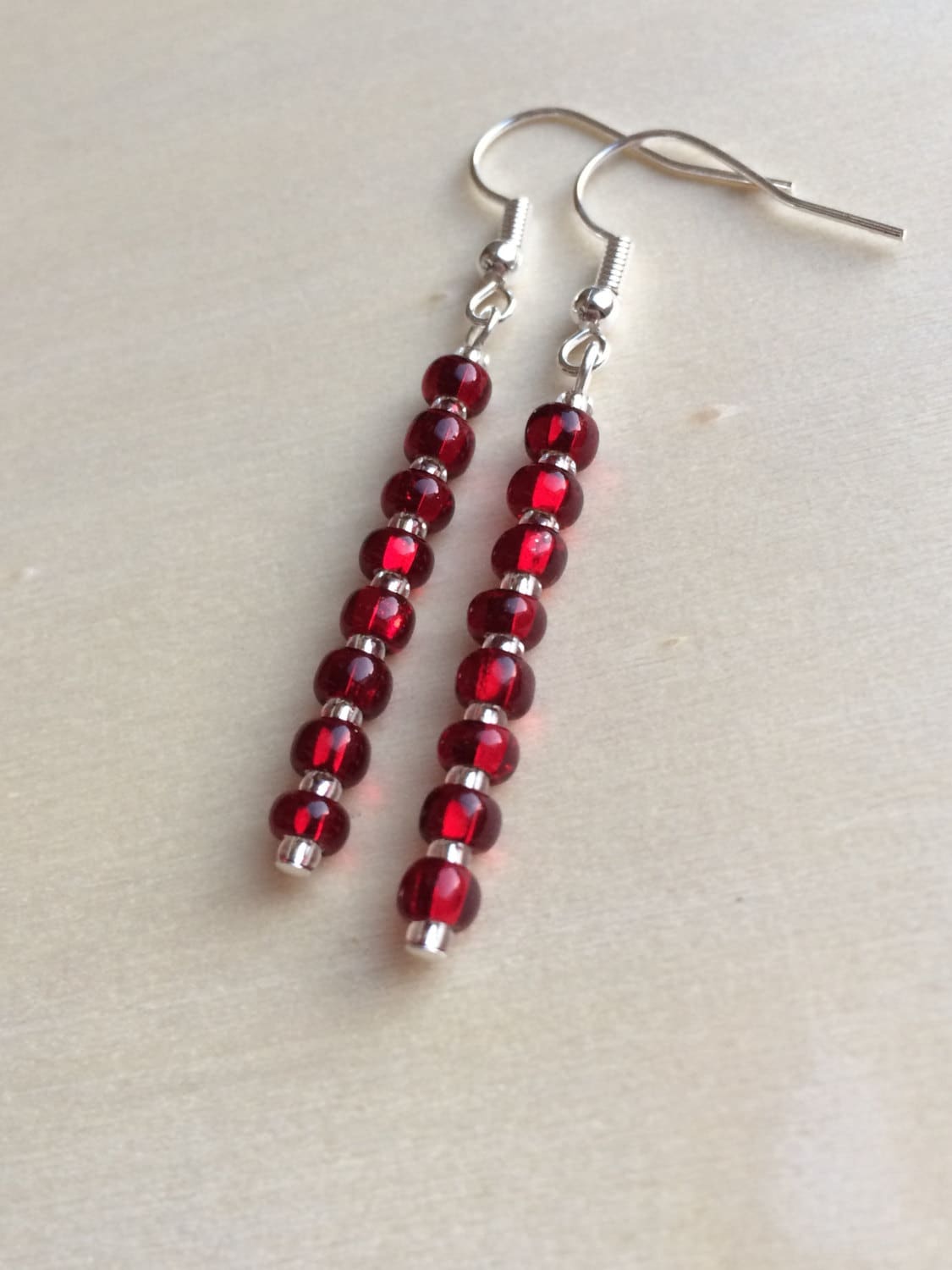 Red & Crystal Seed Beads Earrings Modern Clip On by MadeByMissM