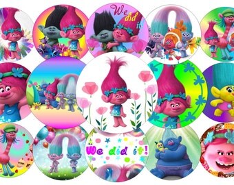 Trolls Bottle Cap Images Trolls 1 INCH Round Images Trolls 1 inch Trolls image Printable Trolls round images Trolls Instant Download Trolls