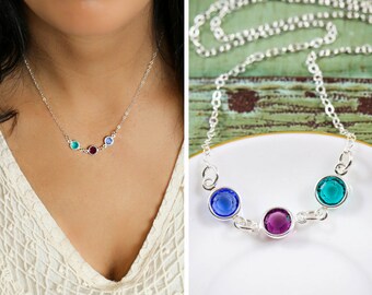 Birthstone Jewelry • Sterling Silver Swarovski Birthstone Charm • Personalized Mom Gift • Linked Birthstone Crystal Linked Connected Crystal