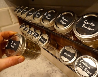 Hanging 8oz Mason jar spice rack, Hand made, kitchen storage, mason jar decor, spices