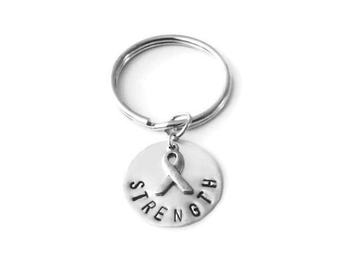 Strength Hand Stamped Awareness Key Chain, Breast Cancer Awareness, Mental Illness Awareness, Awareness Ribbon Jewelry, Heart Disease