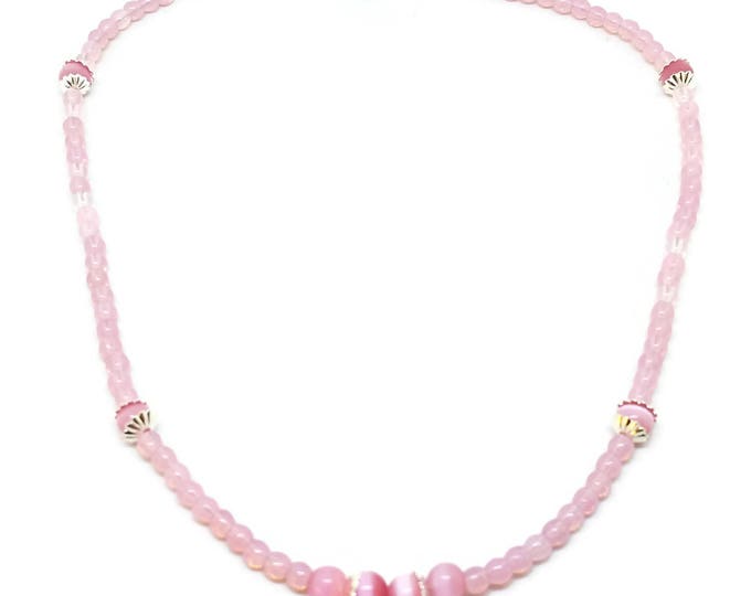 Mommy and Me Pink Cats Eye Beaded Necklaces, Pink Beaded Necklace Set, Mother Daughter Necklaces, Unique Birthday Gift