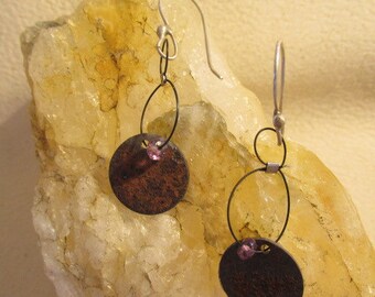 Rusty steel, spinel, sterling eardangles.