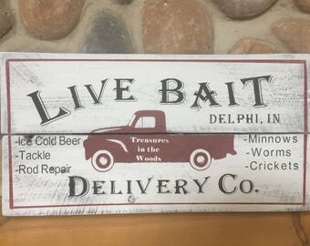 Bait and Tackle sign, Personalized Fishing sign, christmas gift for dad