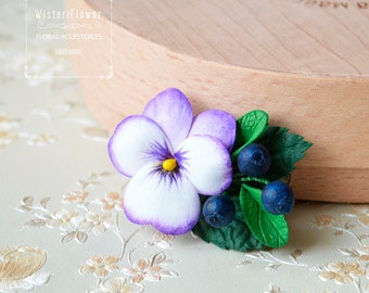 Hair clip Flower clip Blueberry Valentines Day Gift Pansy Flower headpiece Wedding clip Flower accessories Berry Flower girl Baby hair clip