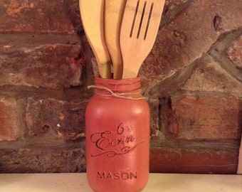 Utensil Mason Jar, Kitchen Storage, Shabby chic, Vintage