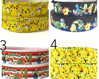 1" Pokemon Ribbon by the Yard, Pokeball Ribbon, Pikachu Grosgrain Ribbon, Pikachu Ribbon, Pokemon Go Ribbon, Cartoon Ribbon, Printed Ribbon