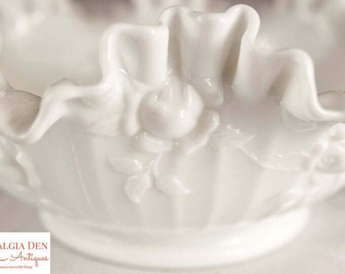 Milk Glass Bridal Basket | Fenton White Rose Basket | Vintage Wedding Decor