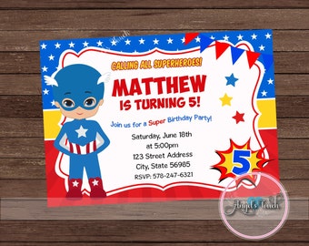 Superhero Captain America Party Invitation, Captain America Invitation, Captain America Boy Birthday Invitation, Superhero, Digital File