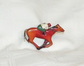 Rare Vintage Bakelite Race Horse & Jockey Pin