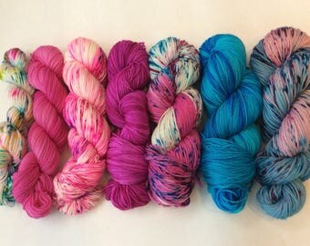 yarn Kit for find your fade shawl/ 7 colors / hand dyed yarn /Speckled / 515grammes / Fingering merino superwash/ yarn kit to knit shawl