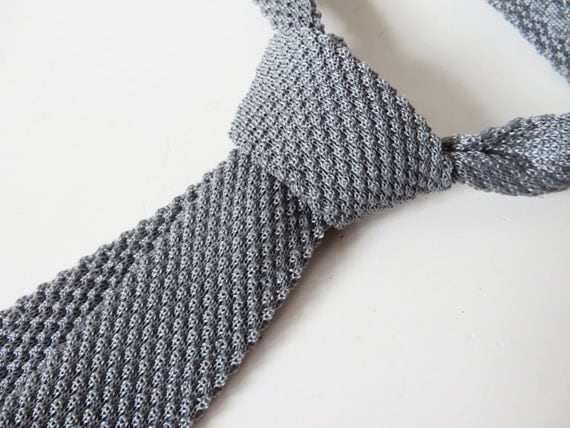 80s Knitted Necktie Grey Skinny Tie Wedding Necktie Mens