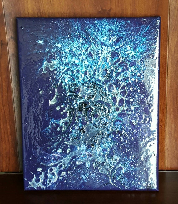 Modern Abstract Art Resin Painting on Canvas Layered Epoxy