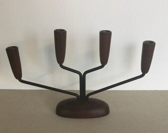 Reserviert!!! Mid Century Kerzenständer aus Teak im String Design