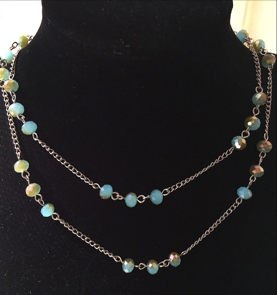 Ocean Blue Crystal Chain//Silver chain//Crystal necklace