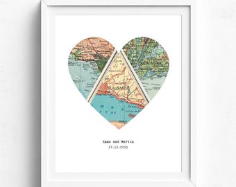 Wedding Gift, Bridal Shower Gift, Engagement Gift, Heart Map Art, Map Heart, Heart Map, Personalised Map Gift, Housewarming Gift, Map Decor