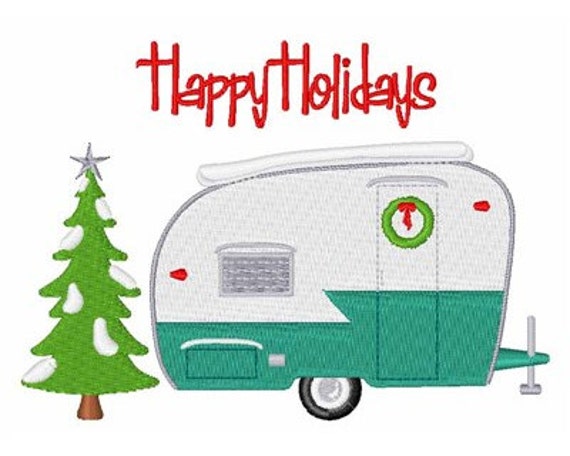 Happy Holidays Camper Machine Embroidery by HopscotchByMarianne