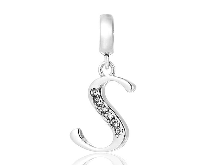 Letter S Initial Pendant Charm - 925 Sterling Silver - Personalised Gift - Gift Packaging available - Birthday Gift - Christening Gift