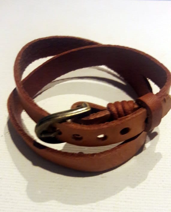 Leather double cuff Boho trendy classic wrap Belt bracelet
