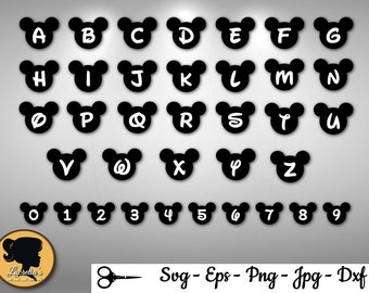 Mickey mouse alphabet - Mickey head font Svg - Disney Font Svg - Disney Cut File - Font Silhouette Cameo Svg, Dxf, Eps, Png, Jpg Digital