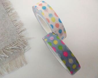 Washi Tape, Two Rolls, 3/8 wide , Confetti Dots , Favors, Gift Wrapping, Scrapbooking, Washi Masking Tape