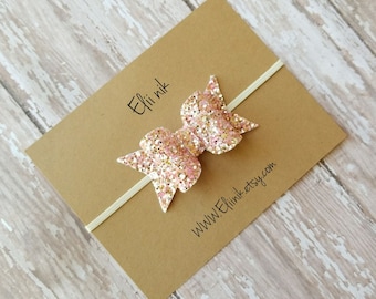 baby bow headband, glitter bow headband, Pink Champagne bow headband, hair bow, baby headband, newborn headband, infant headband, girl bow
