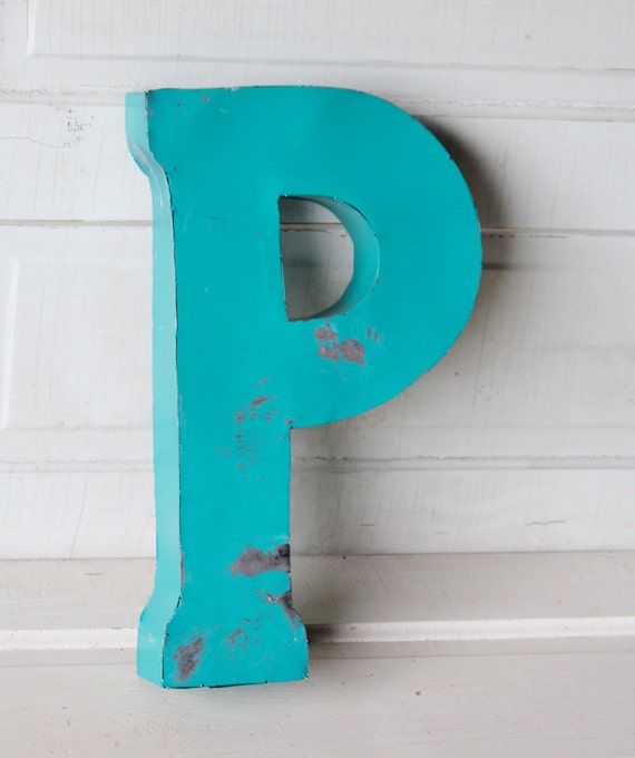Items similar to Recycled Metal Letter P 20" Industrial Rustic Block