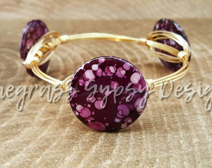 Dark purple lilac acrylic mermaid wire wrapped bangle, bracelet, Bourbon and boweties inspired