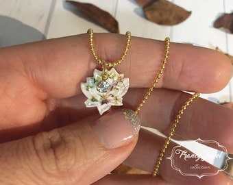 OOAK jewelry, silver necklace, lotus flower, flower resin necklace, crystal pendant, real flower jewelry, made in Italy, Christmas gift