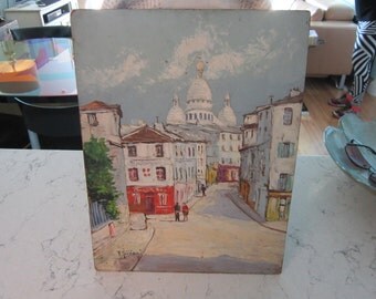 Robert Giovani..oil on board Paris,Le Sacre Coeur, Rue Norvin...Citca 1950