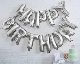 Silver Happy Birthday Balloon Bunting | Happy Birthday Balloons | Silver Happy Birthday Banner | Silver Party Decor