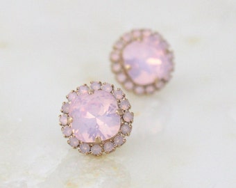 Crystal Bridal earrings, Wedding jewelry, Bridesmaid earrings, Pink opal earrings, Crystal stud earrings, Swarovski earrings, Pink crystal