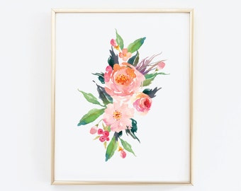 SALE - Flower Wall Art, Printable Art, Floral Print, Flower Print Wall Art, Watercolour Flower Art, Shabby Chic Wall Art, Boho Wall Decor