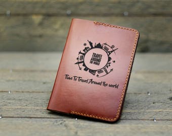 Personalized Passport Covers /Leather Passport Cover / Gift for traveler / World Globe / World Citites - PC02#78