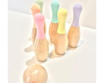 Unicorn rainbow wooden bowling set, toddler toys easter birthday gift