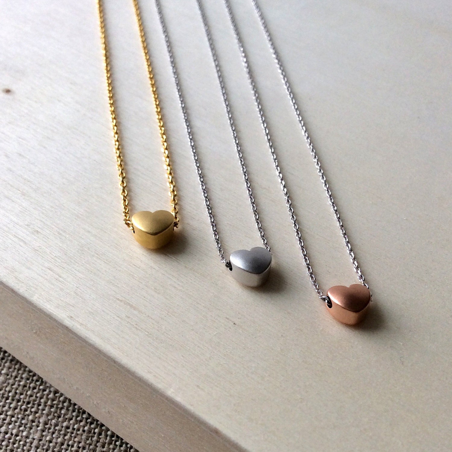 Mini Puffed Heart Charm Necklace, Matte silver necklace, heart pendant necklace, Mother's Day gift, matte gold necklace, matte rose gold