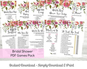 Bridal Shower Games MEGA Pack of 10 Printable PDF Games, Pink Floral Theme, Instnat Download, WLP216
