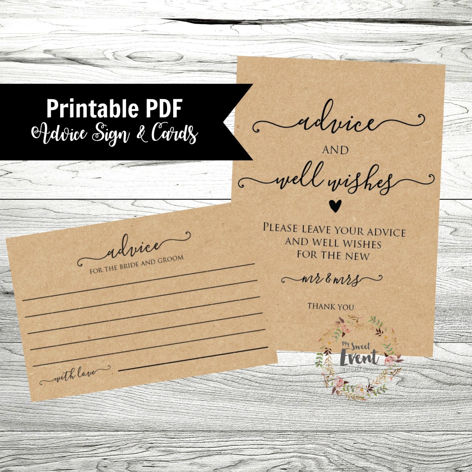 Wedding Advice Cards Printable Wedding Template Well Wishes
