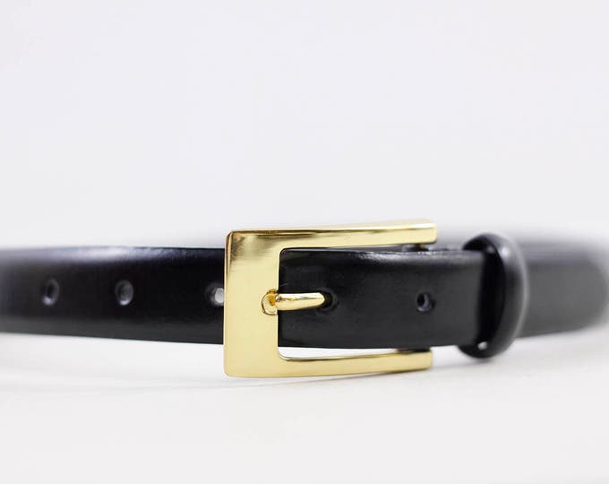 Black leather belt with brass buckle, bonded leather belt, gift for him, formal attire, black tie event mens accessory size M