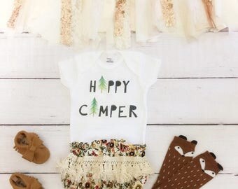 Happy Camper Onesie®, funny baby onesie, adventure onesie, camping baby outfit, adventure baby onesie, smore baby onesie, boho baby clothes