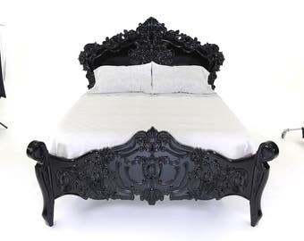 king queen full or twin hollywood regency solid wood rococo ornate carved bed - Black Wood Bed Frame king queen full or twin hollywood regency solid wood rococo ornate carved bed - Black Wood Bed Frame