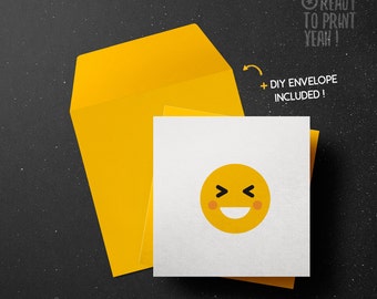PRINTABLE Greeting card LOL smile Emoticon Smiley Emoji wishes to print DIY Envelope included instant download