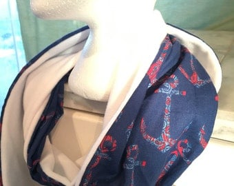 Navy Blue Anchor Infinity Scarf // Anchor Scarf // Navy // Homemade // Nautical //