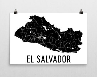El Salvador Map, El Salvador Art, El Salvador Gifts, El Salvador Wall Art, Map of El Salvador, El Salvador Decor, El Salvador Print, Poster